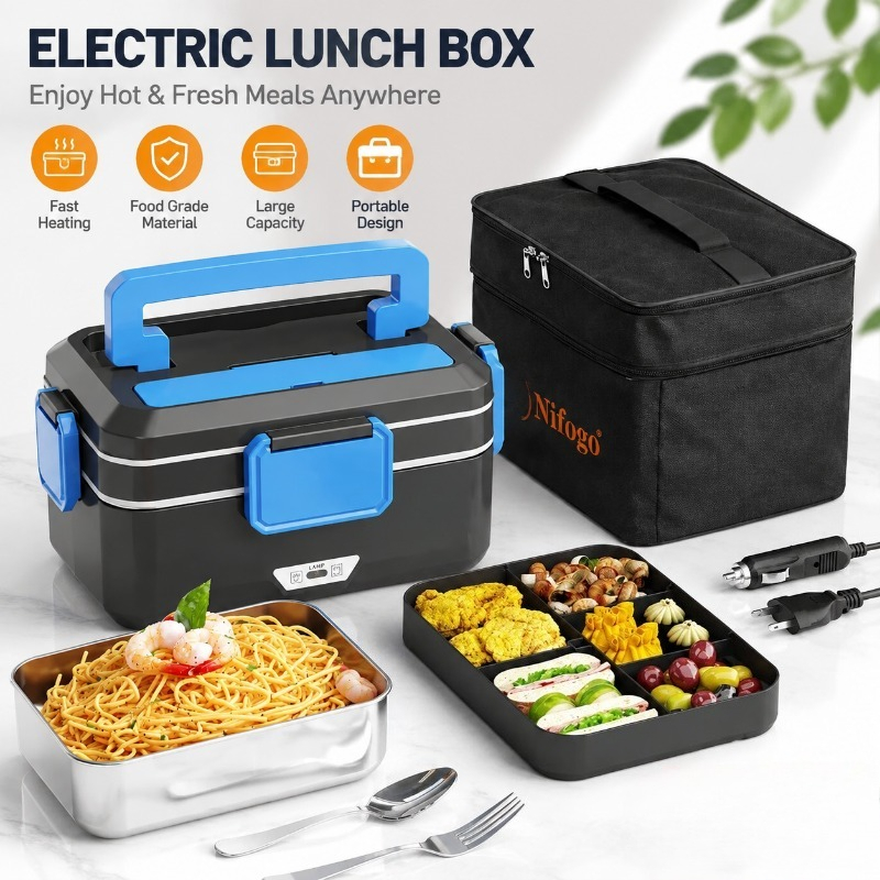 Stainless Bento Box - Dual‑Use Electric Heated Lunch Box, 12V